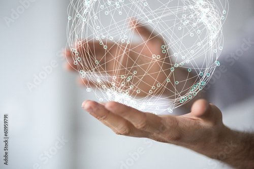 Fotografía network holding in hand 3d connection data