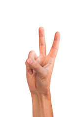 Wall Mural - Hand with two fingers up in the peace or victory symbol