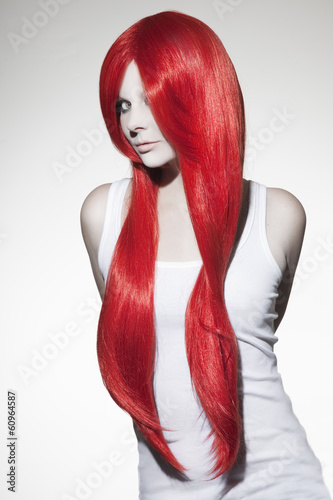Naklejka - mata magnetyczna na lodówkę Beautiful woman with red hair