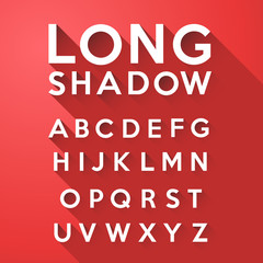 Wall Mural - Long flat shadow alphabet on red background