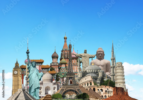 Naklejka na szybę Travel the world monuments concept