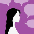 Vector female with speech bubbles. Colorful flat illustration