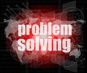 Poster - business concept: words problem solving on digital screen