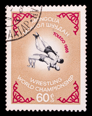 Mongolian stamp, wrestling world championship in USA