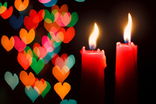St Valentine's Day Greeting Card With Candle And Hearts