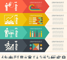 Poster - flat social media infographics plus icon set. vector.