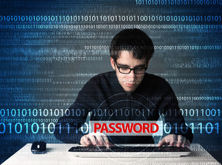 Aufkleber - Young geek hacker stealing password
