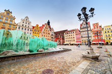 Wroclaw, Poland. The Market Square With The Famous Fountain