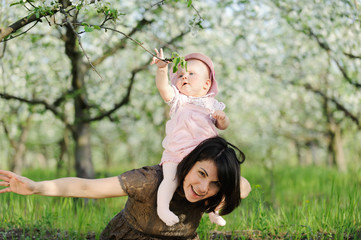 Wall Mural - Girl on Mother's Neck