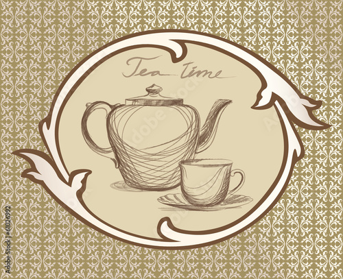 Obraz w ramie Tea time vintage label set.