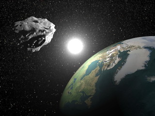 Asteroid near earth - 3D render