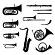 Music instruments vector set. Musical instrument silhouette