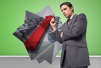 Poster - Composite image of thoughtful businessman holding pen