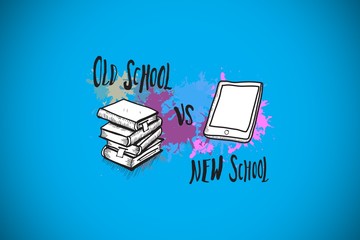Poster - Composite image of old school vs new school on paint splashes