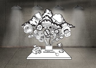 Poster - Composite image of ideas flowing from laptop doodle