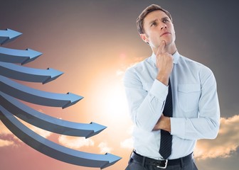 Poster - Composite image of thinking businessman with finger on chin