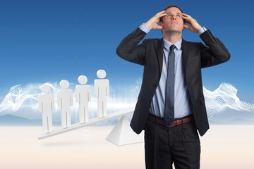 Aufkleber - Composite image of stressed businessman with hands on head