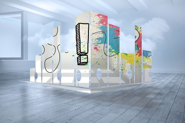 Poster - Composite image of exclamation mark on abstract screen