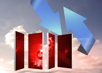 Poster - Composite image of cog and wheels on abstract screen
