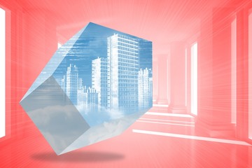 Poster - Composite image of digital city on abstract screen