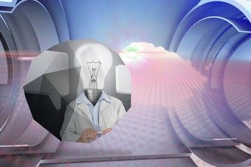 Poster - Composite image of light bulb man on abstract screen