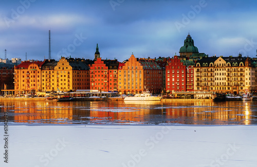 Photo Stockholm with Kungsholmen and Riddarfjarden in winter.