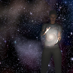 Wall Mural - woman holds galaxy between her hands