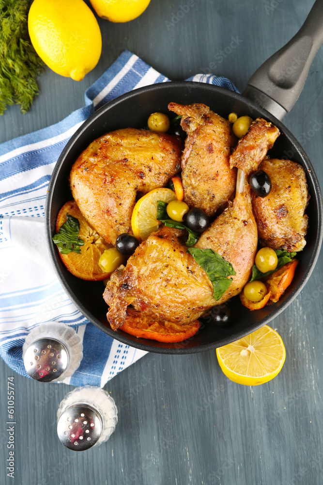 Homemade fried chicken drumsticks with vegetables