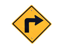 Yellow Right Turn Road Sign On White  Background