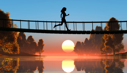 Wall Mural - Jogging at sunset.