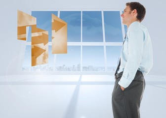 Poster - Composite image of happy businessman standing with hand in