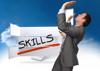 Poster - Composite image of businessman standing with arms pressing up