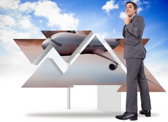 Poster - Composite image of thinking businessman with hand on chin
