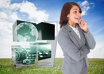 Poster - Composite image of smiling thoughtful businesswoman