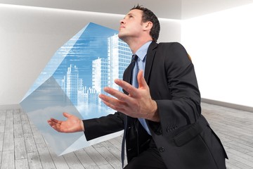 Aufkleber - Composite image of businessman posing with arms out
