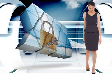 Poster - Composite image of asian businesswoman walking