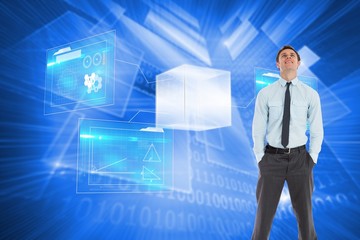 Poster - Composite image of smiling businessman standing with hands in