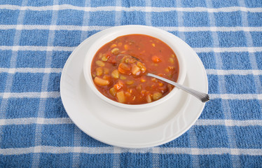 Wall Mural - Vegetable Soup in White Bowl with Spoon