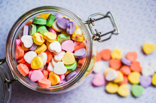 Closeup Of Heart Candies With Message