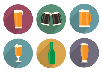 Flat beer icons with long shadow