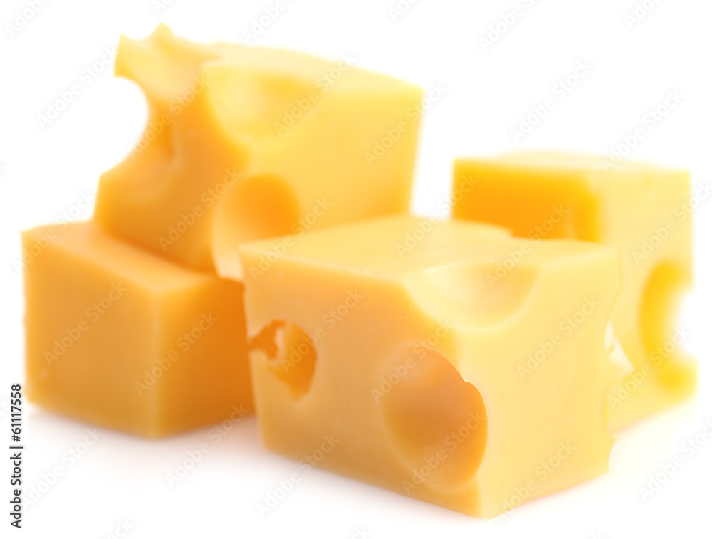 Pieces of cheese, isolated on white