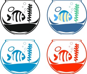 Set of icons with aquarium fishes