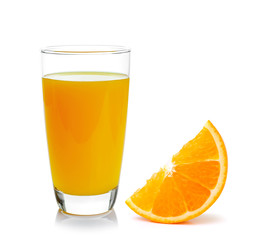 Fresh orange and glass with juice