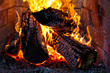 Burning fire wood in a fireplace