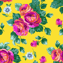 Bright Pink Roses Seamless Background