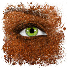 Brown Leather Texture Painted On Face With Green Eye