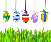 Hanging Easter Eggs With Grass