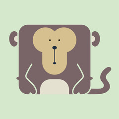 Flat square icon of a cute monkey