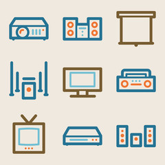 Wall Mural - Audio video web icons, vintage series