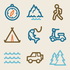 Canvas Print - Travel web icons, vintage series